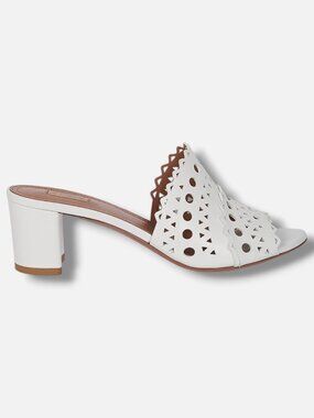 Alaïa Women's White Laser-Cut Leather Slip-On Mules Shoes Size EU:35 US:5